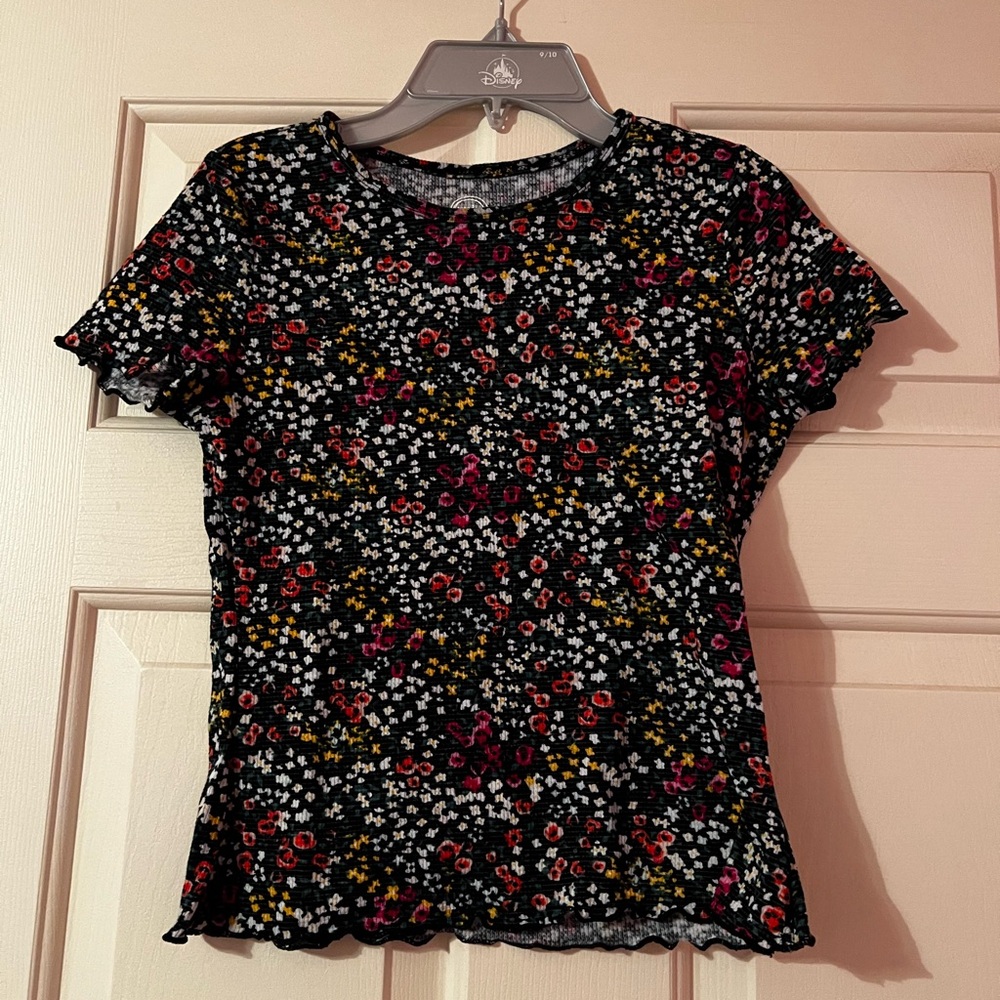 Girls Wonder Nation Black FloralTee